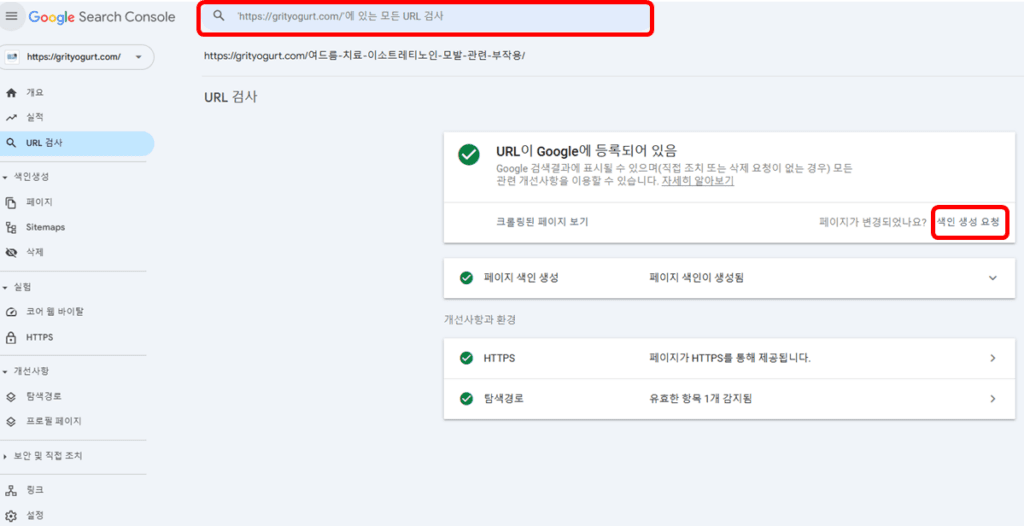 구글 서치 콘솔 색인 생성 요청